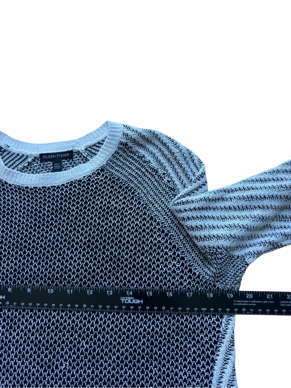 Eileen Fisher White and Black Knit Crewneck Sweater with White Trim Size XS - Picture 4 of 10